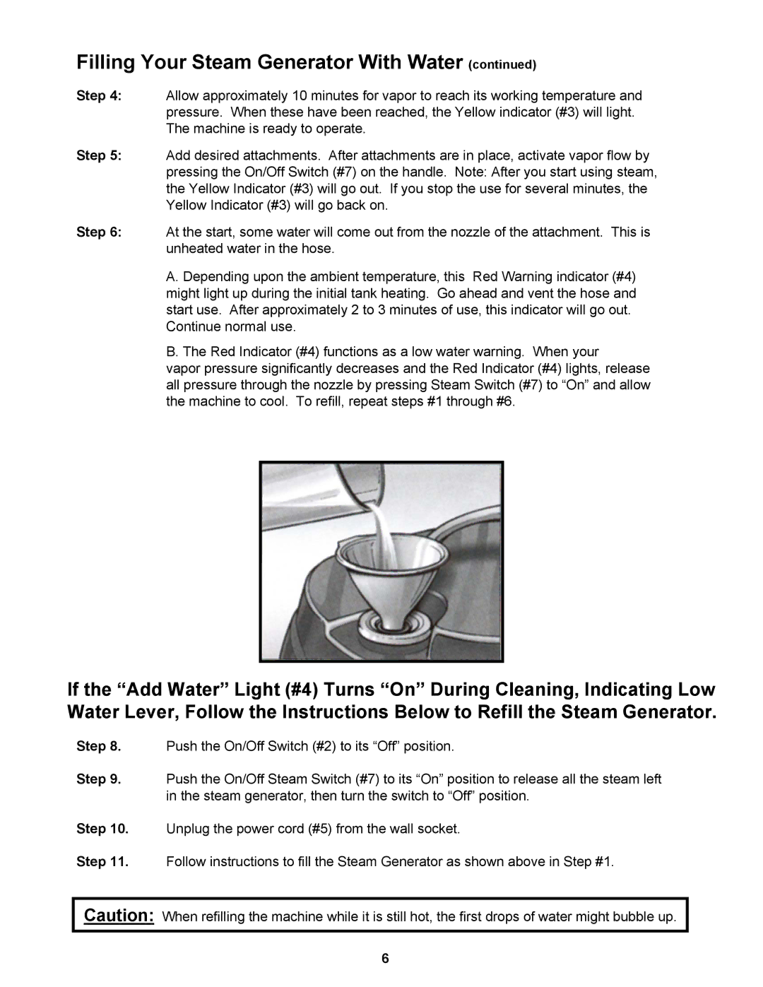 Euro-Pro SC412 warranty Filling Your Steam Generator With Water 