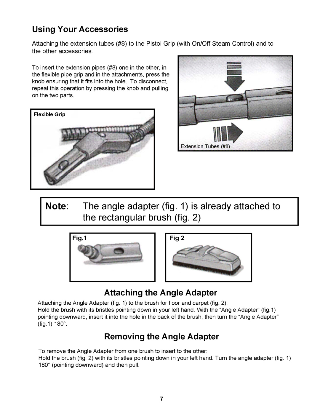 Euro-Pro SC412 warranty Using Your Accessories, Attaching the Angle Adapter, Removing the Angle Adapter 