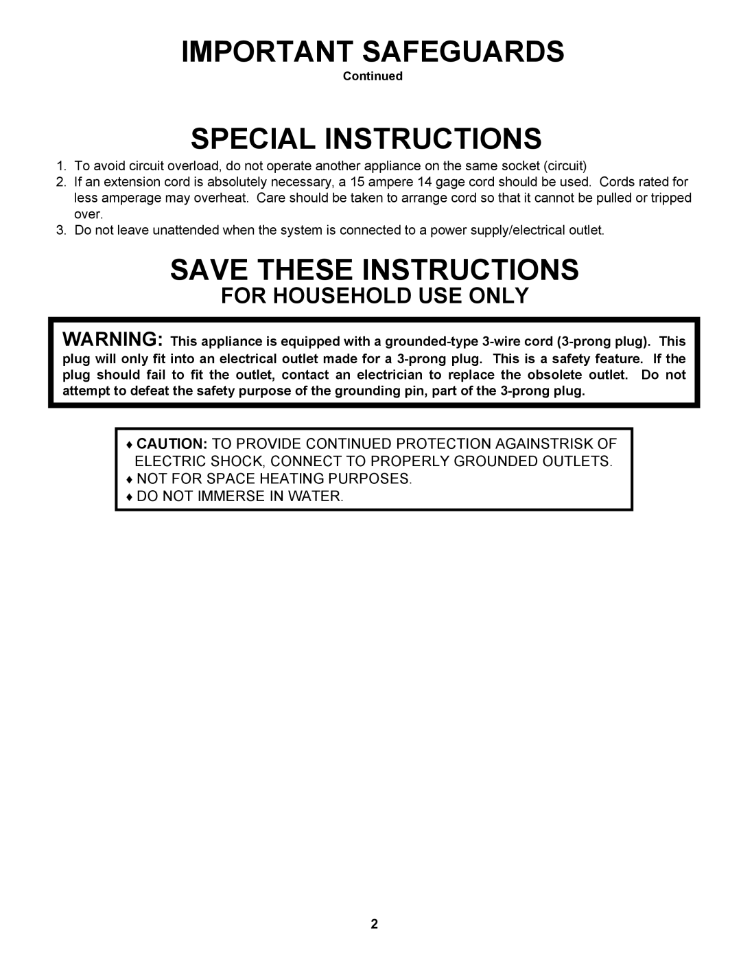Euro-Pro SC412 warranty Special Instructions, For Household Use Only, Important Safeguards, Save These Instructions 