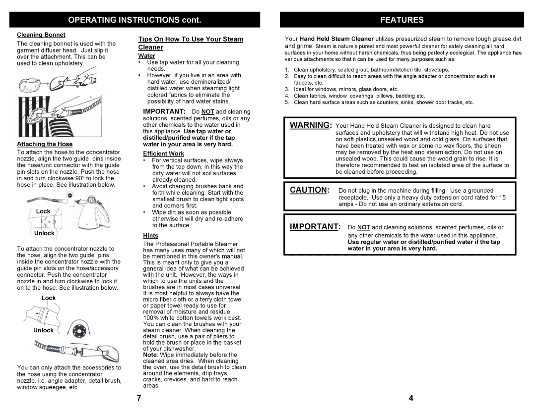 Euro-Pro SC500 owner manual Features, Tips On How To Use Your Steam Cleaner 