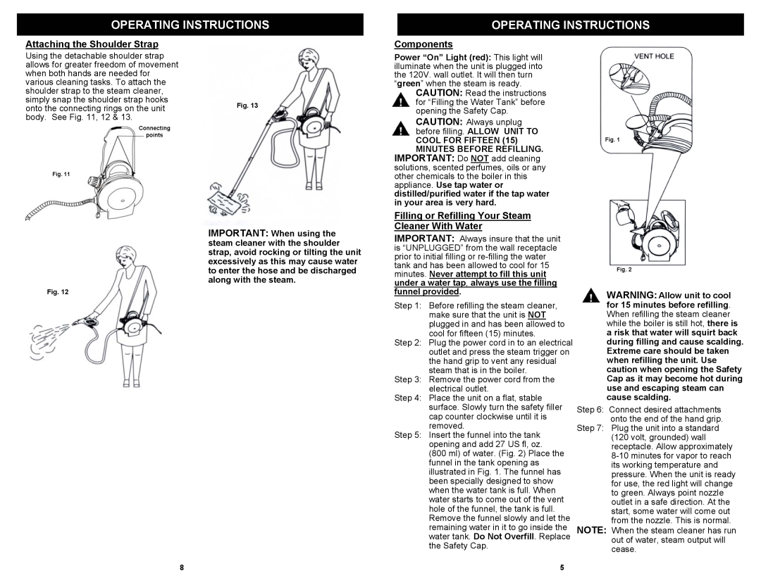 Euro-Pro SC507H owner manual Operating Instructions, Attaching the Shoulder Strap, Components 
