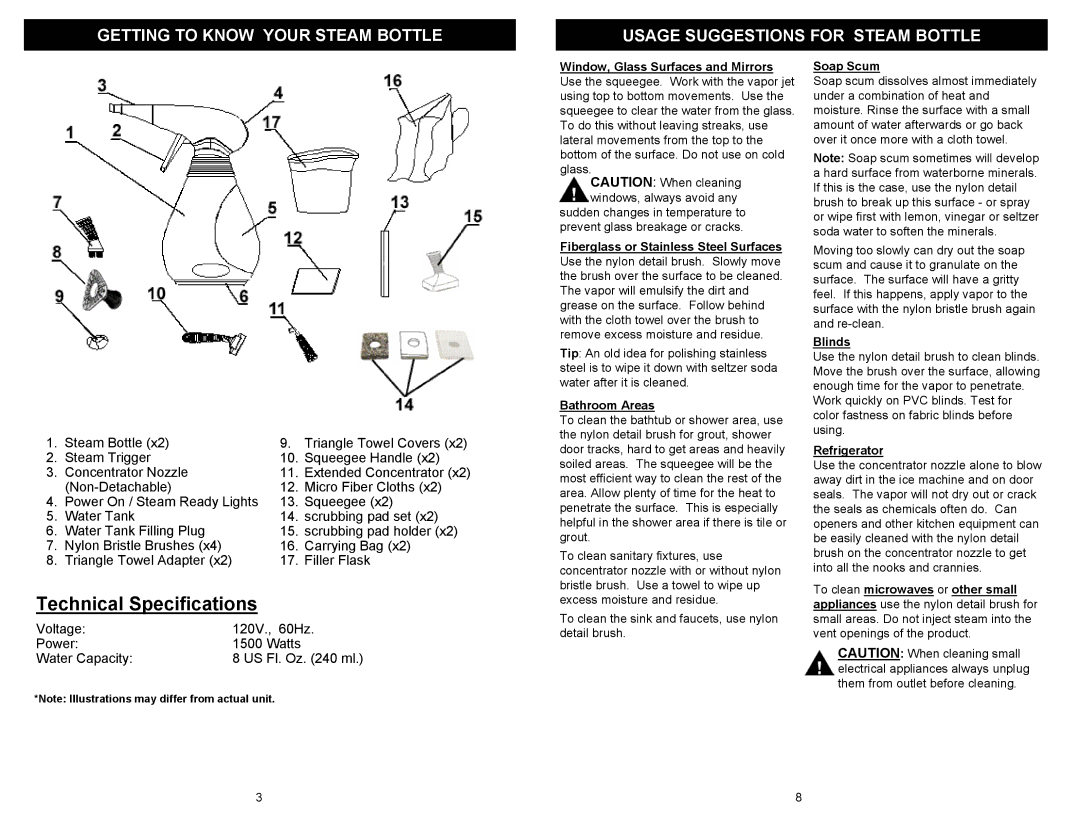 Euro-Pro SC618HD owner manual Bathroom Areas, Soap Scum, Blinds, Refrigerator 