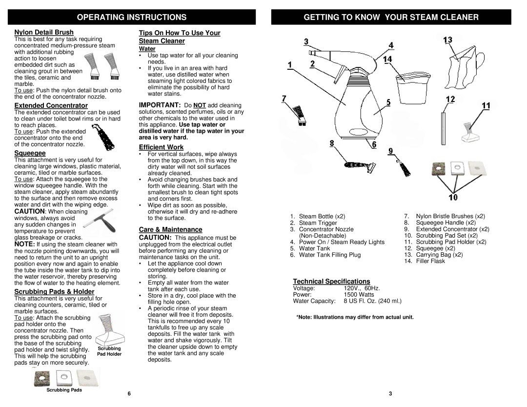 Euro-Pro SC618HZ owner manual Operating Instructions Getting to Know Your Steam Cleaner 