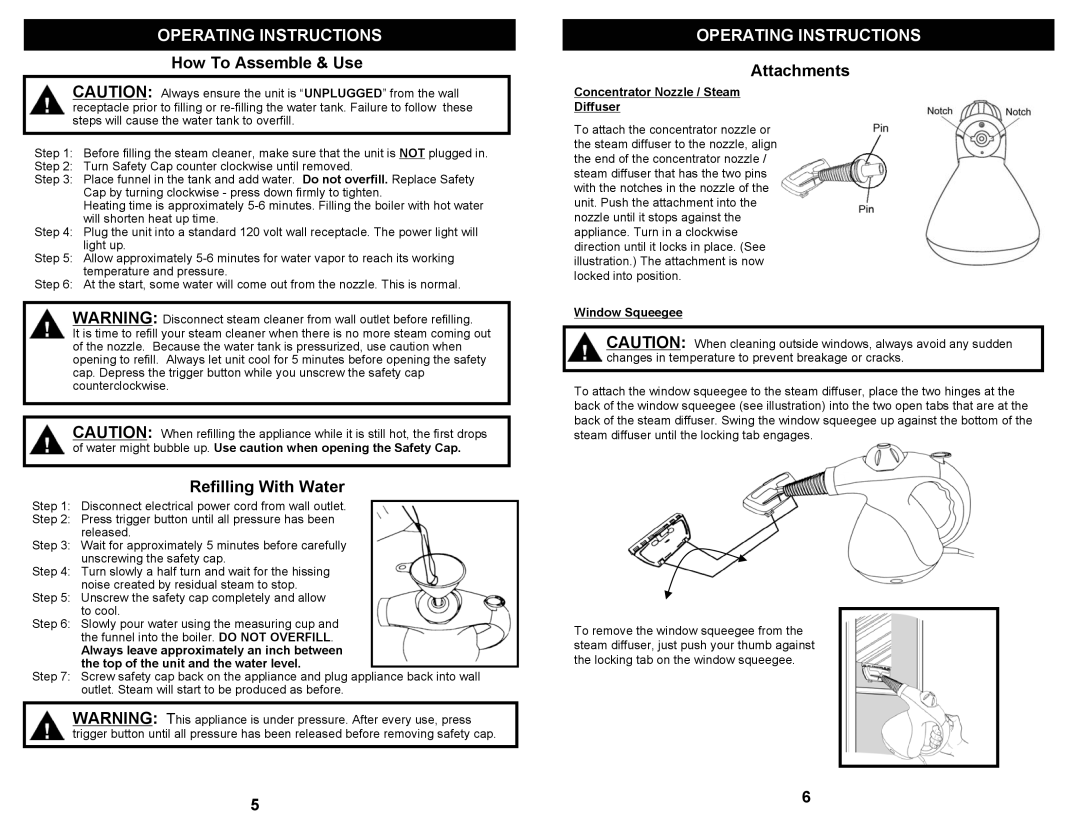 Euro-Pro SC710 S owner manual Concentrator Nozzle / Steam Diffuser, Window Squeegee 