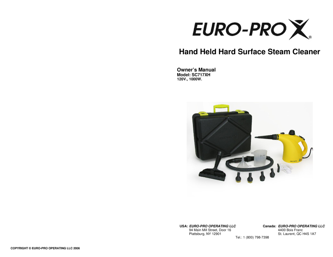 Euro-Pro owner manual Hand Held Hard Surface Steam Cleaner, Model SC717XH 