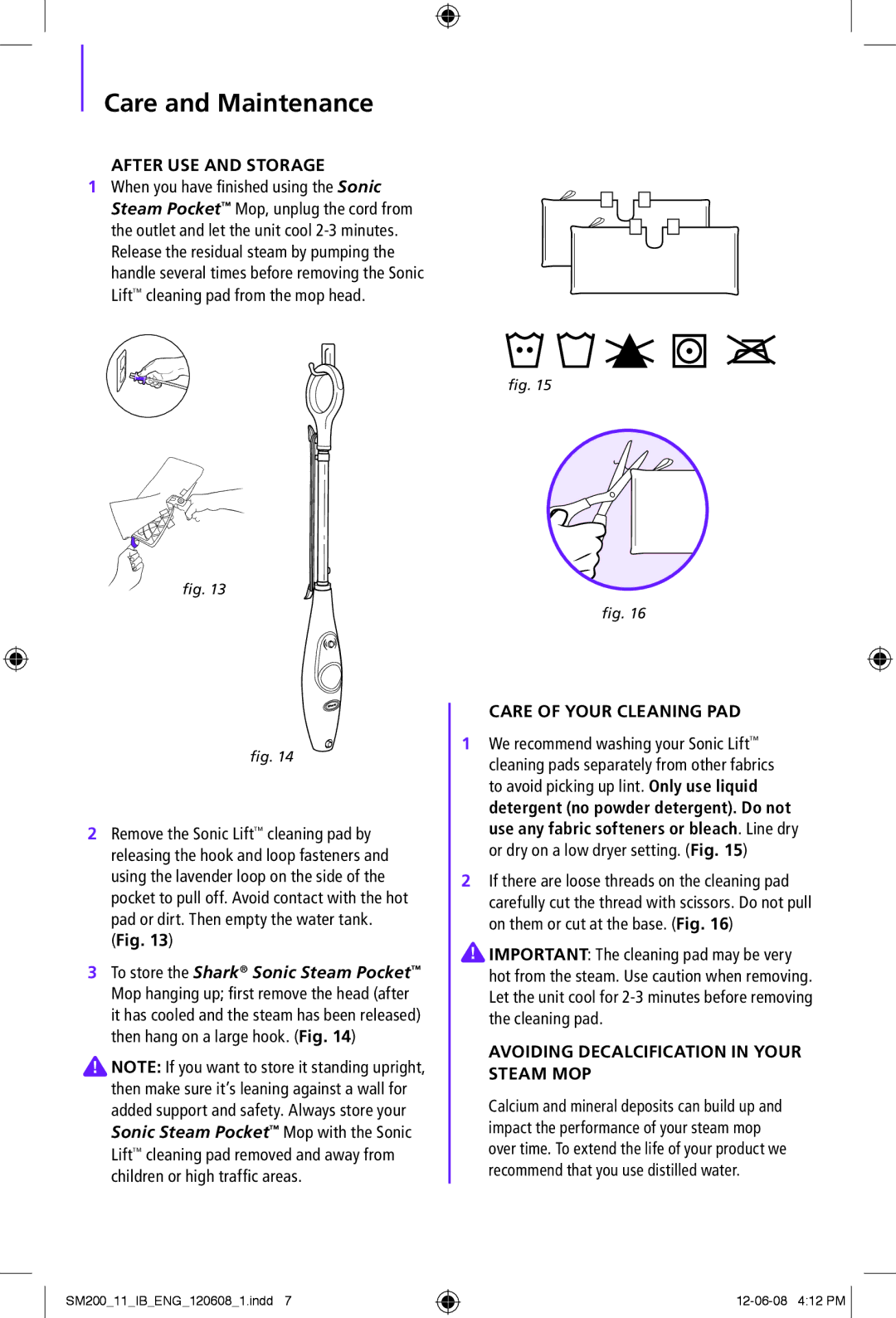 Euro-Pro SM200 manual Care and Maintenance, After USE and Storage 