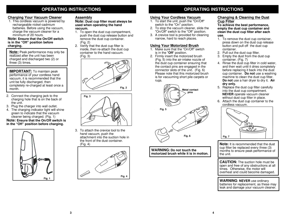 Euro-Pro SV70 manual Operating Instructions 