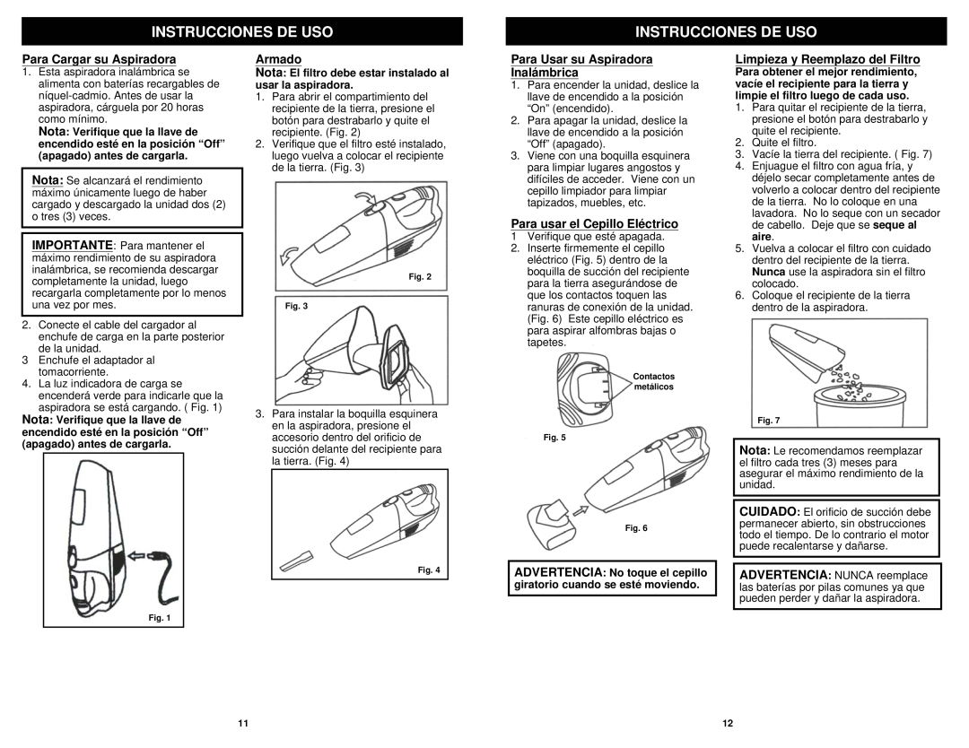 Euro-Pro SV70 manual Instrucciones De Uso, Para Cargar su Aspiradora, Armado, Para Usar su Aspiradora Inalámbrica 