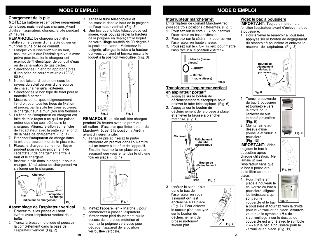 Euro-Pro SV800C owner manual Mode D’EMPLOI 