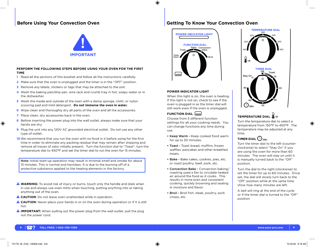 Euro-Pro TO176 manual Before Using Your Convection Oven, Getting To Know Your Convection Oven 