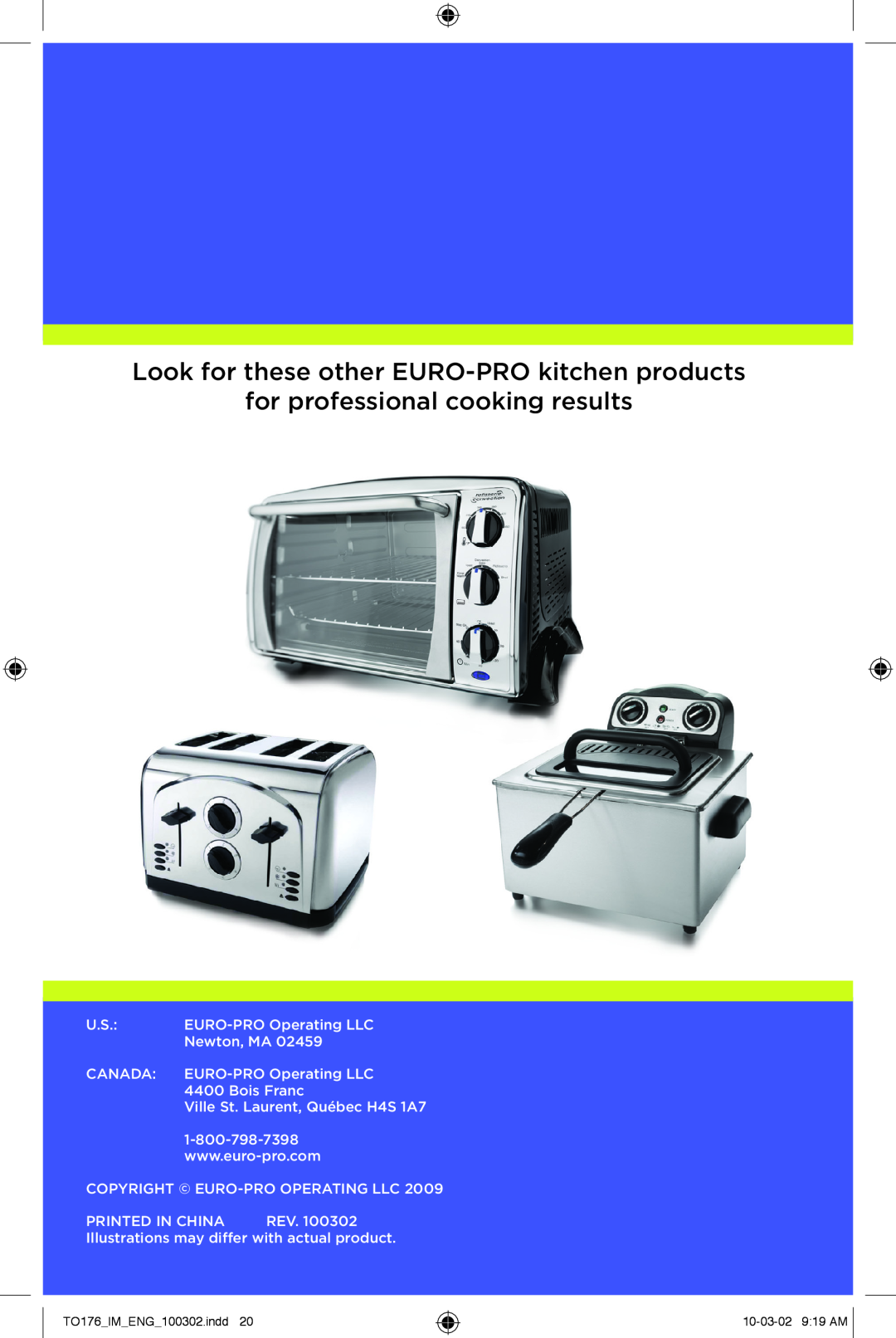 Euro-Pro TO176 manual Look for these other EURO-PROkitchen products, for professional cooking results 