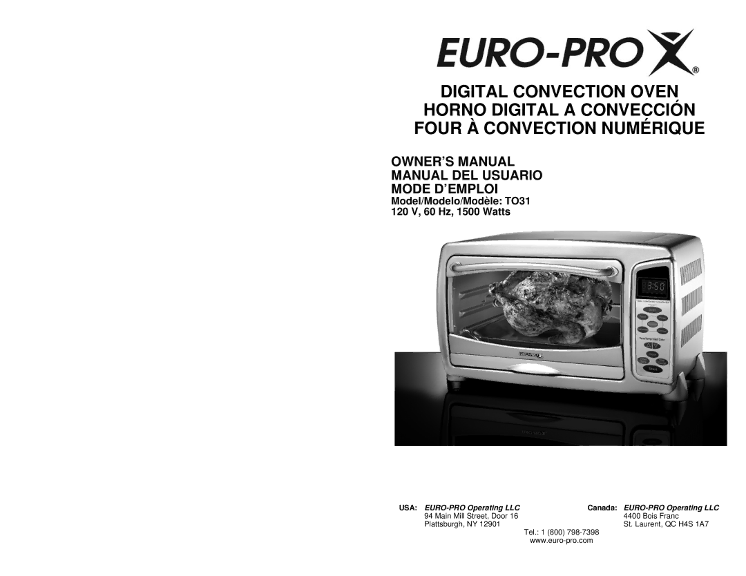 Euro-Pro TO31 owner manual Manual DEL Usuario Mode D’EMPLOI 