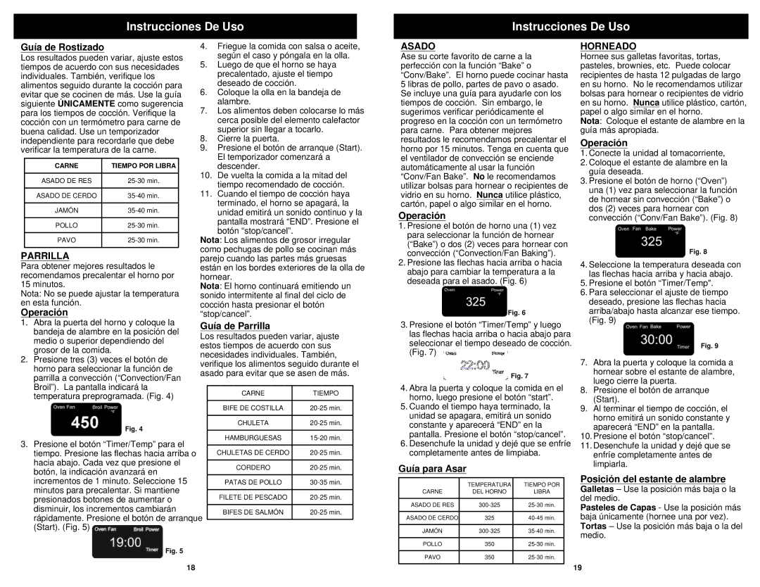 Euro-Pro TO31 owner manual Parrilla, Asado, Horneado 