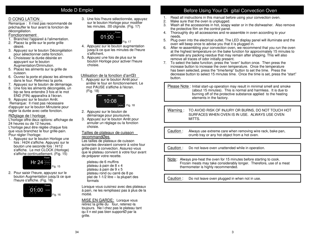 Euro-Pro TO31 owner manual Mode D’Emploi Before Using Your Digital Convection Oven, Décongélation 