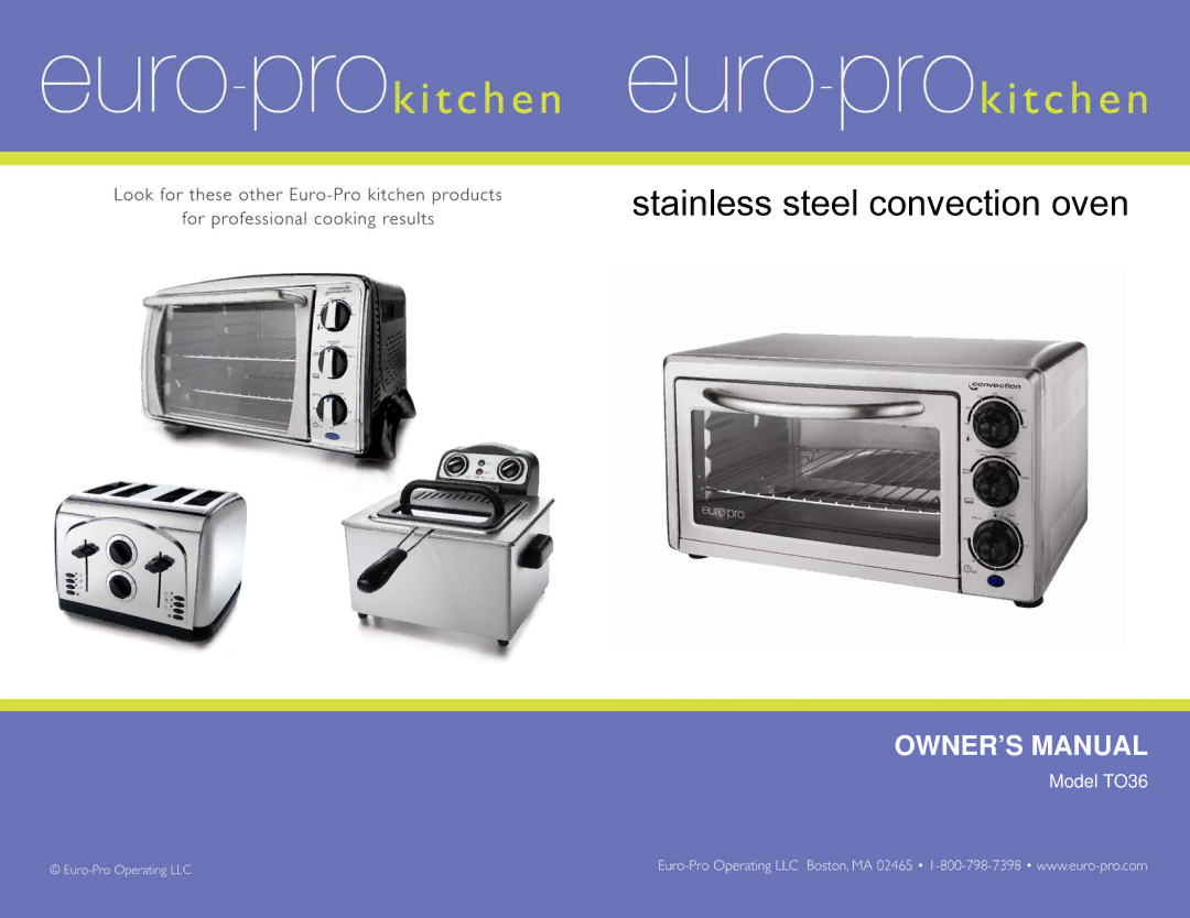 Euro-Pro TO36 owner manual Stainless steel convection oven 