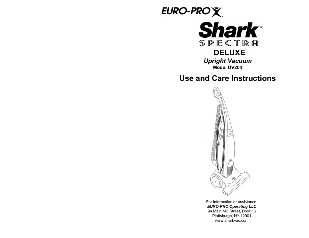 Euro-Pro manual Deluxe, Model UV204 