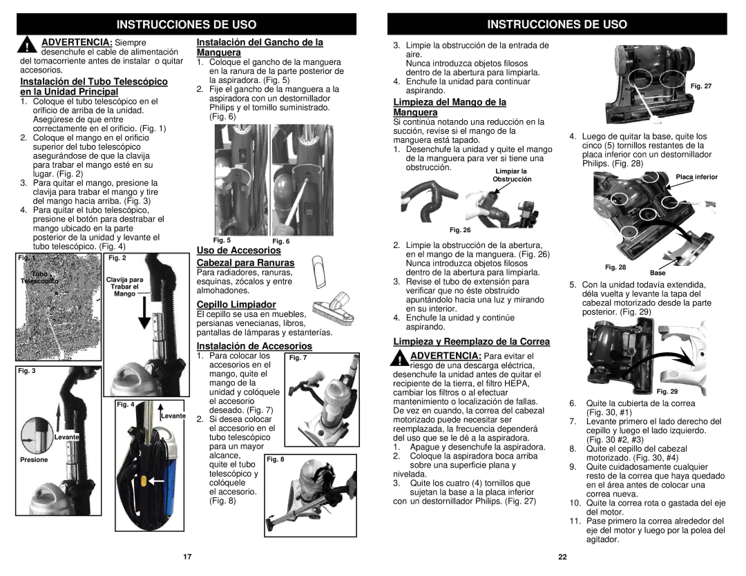 Euro-Pro V1310PT owner manual Instrucciones DE USO 