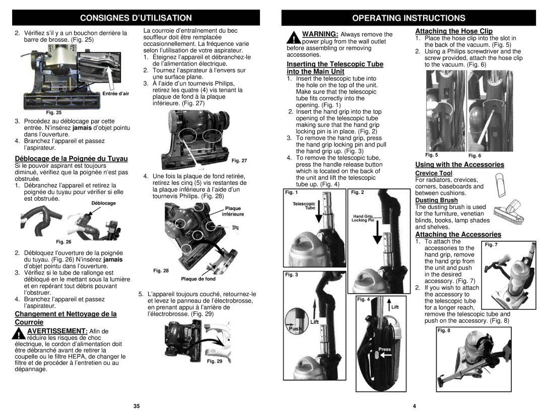 Euro-Pro V1310PT owner manual Consignes D’UTILISATION Operating Instructions 