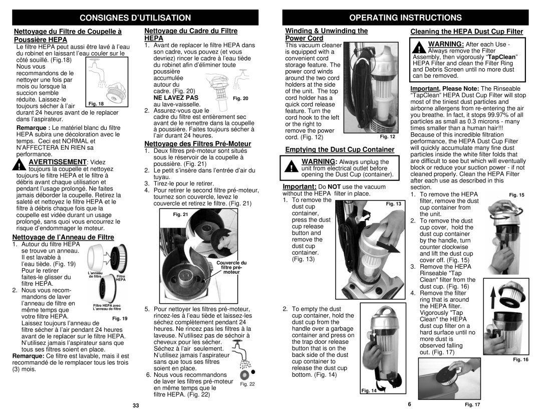 Euro-Pro V1310PT owner manual Hepa 