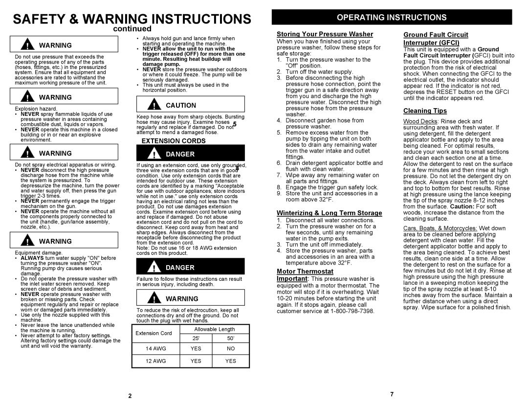 Euro-Pro VPW38HB owner manual Operating Instructions, Extension Cords 