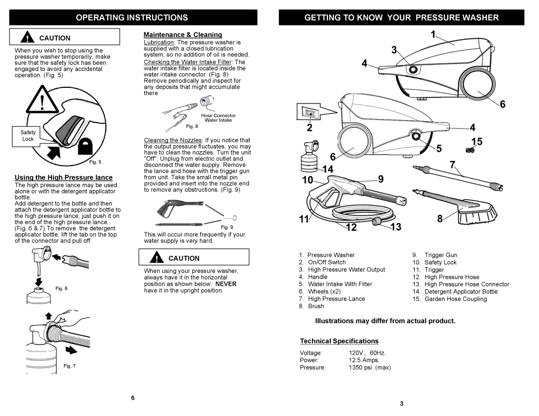 Euro-Pro VPW39 owner manual Using the High Pressure lance, Maintenance & Cleaning 