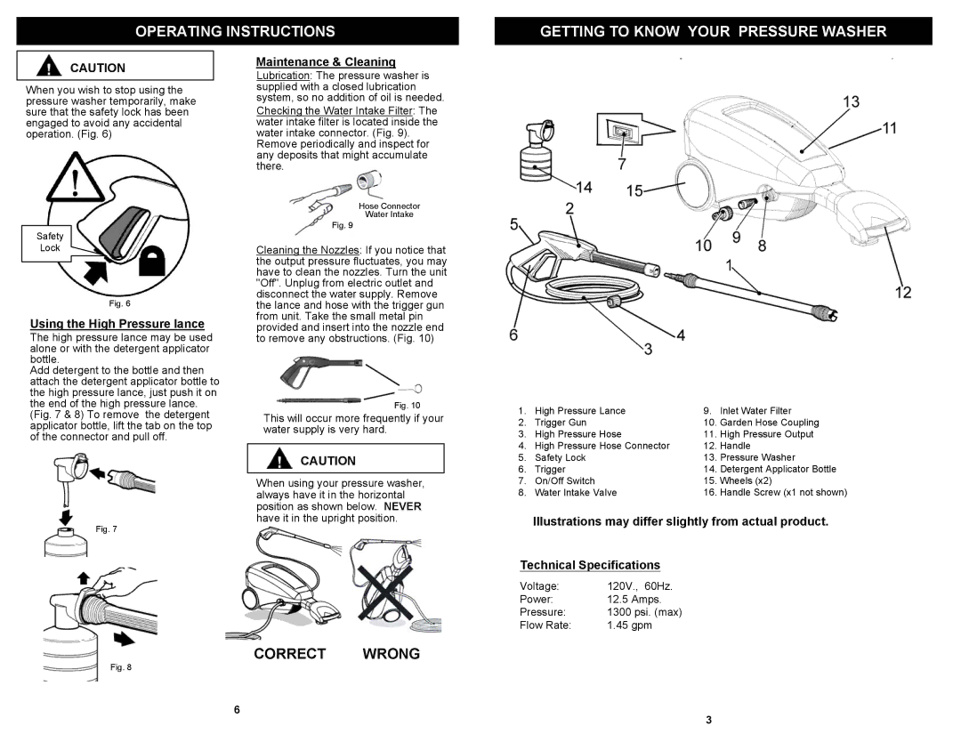 Euro-Pro VPW40 owner manual Using the High Pressure lance, Maintenance & Cleaning 