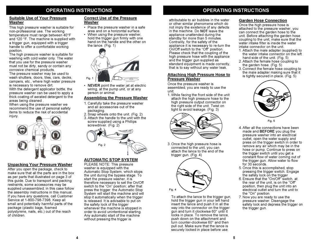 Euro-Pro VPW40 owner manual Automatic Stop System 