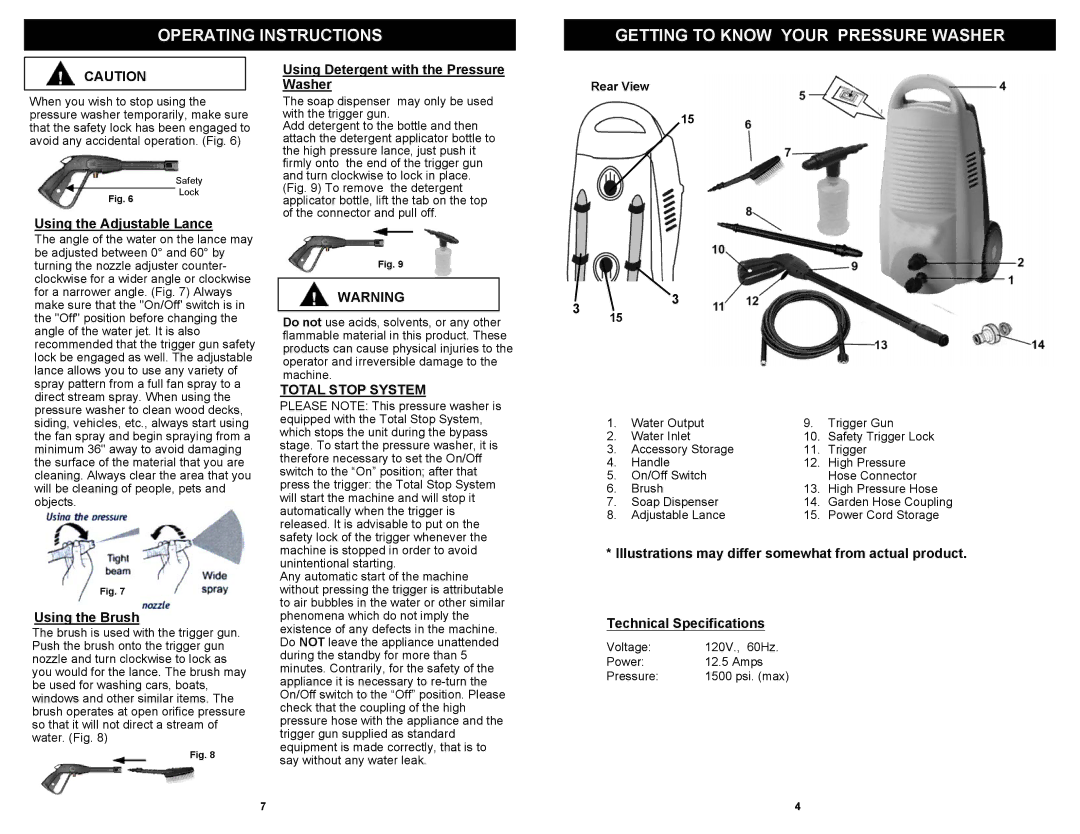 Euro-Pro VPW42H Operating Instructions Getting to Know Your Pressure Washer, Using Detergent with the Pressure Washer 