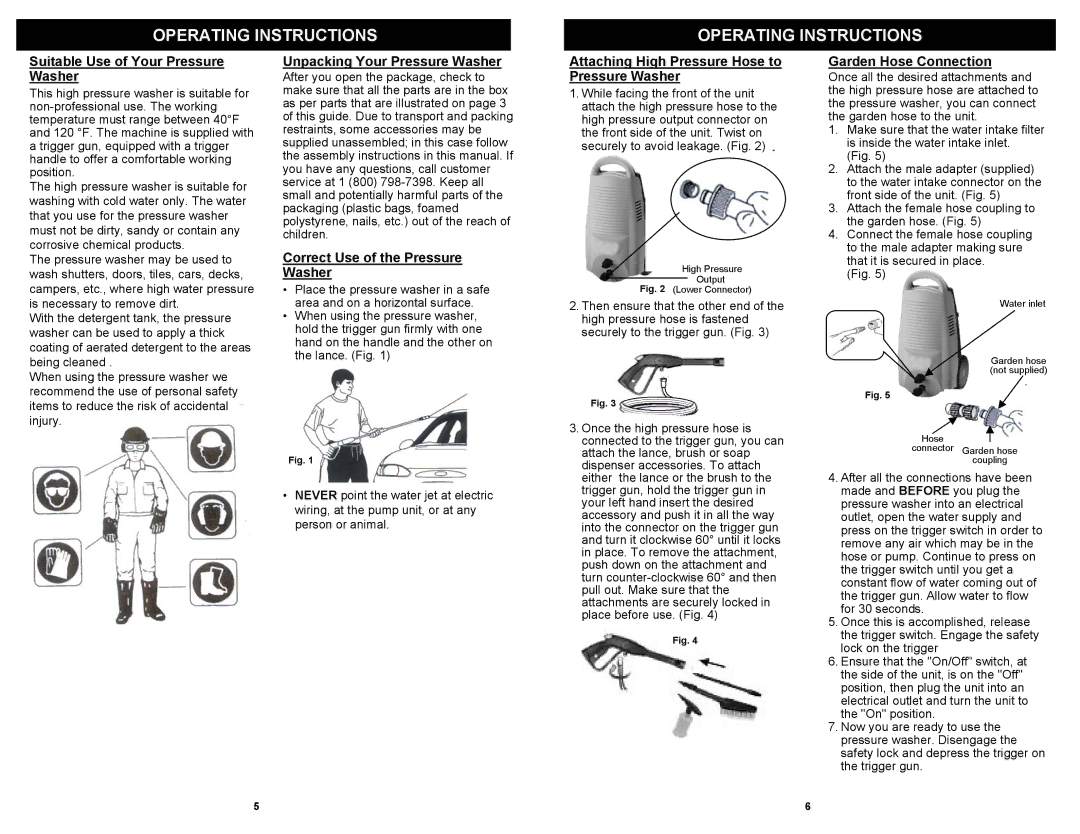 Euro-Pro VPW42H owner manual Operatingi Iinstructions Operating Instructions 