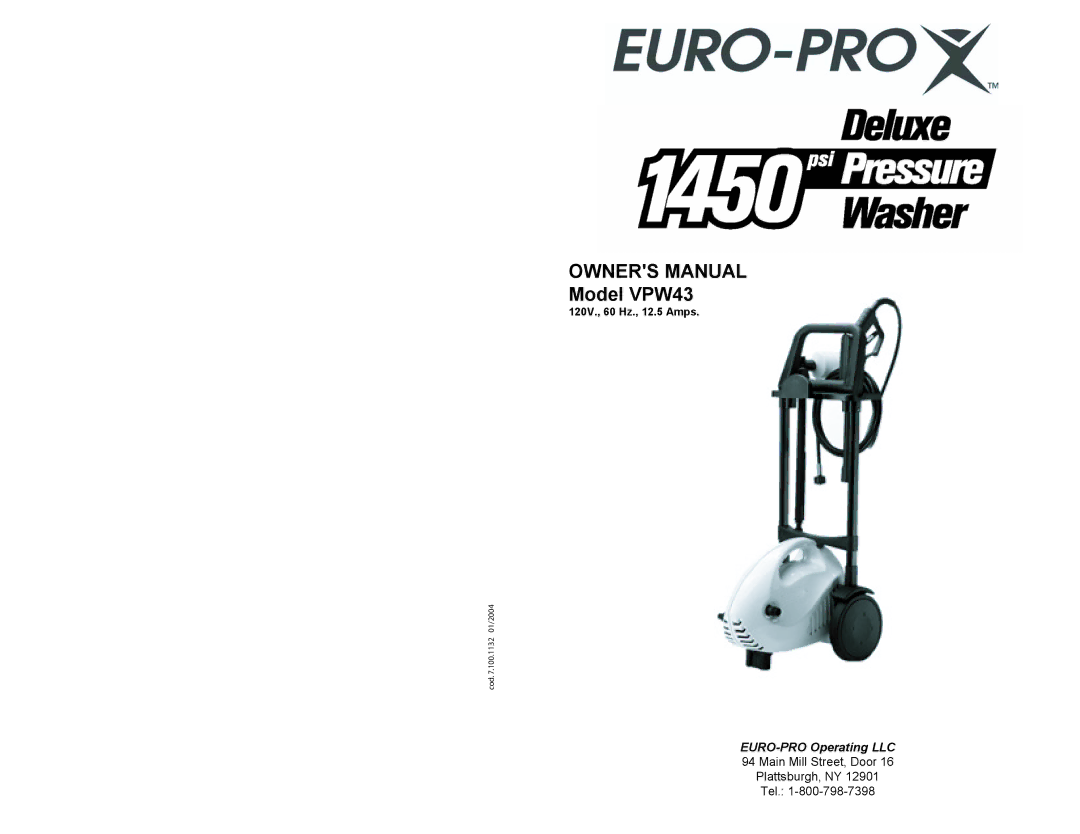 Euro-Pro owner manual Model VPW43 