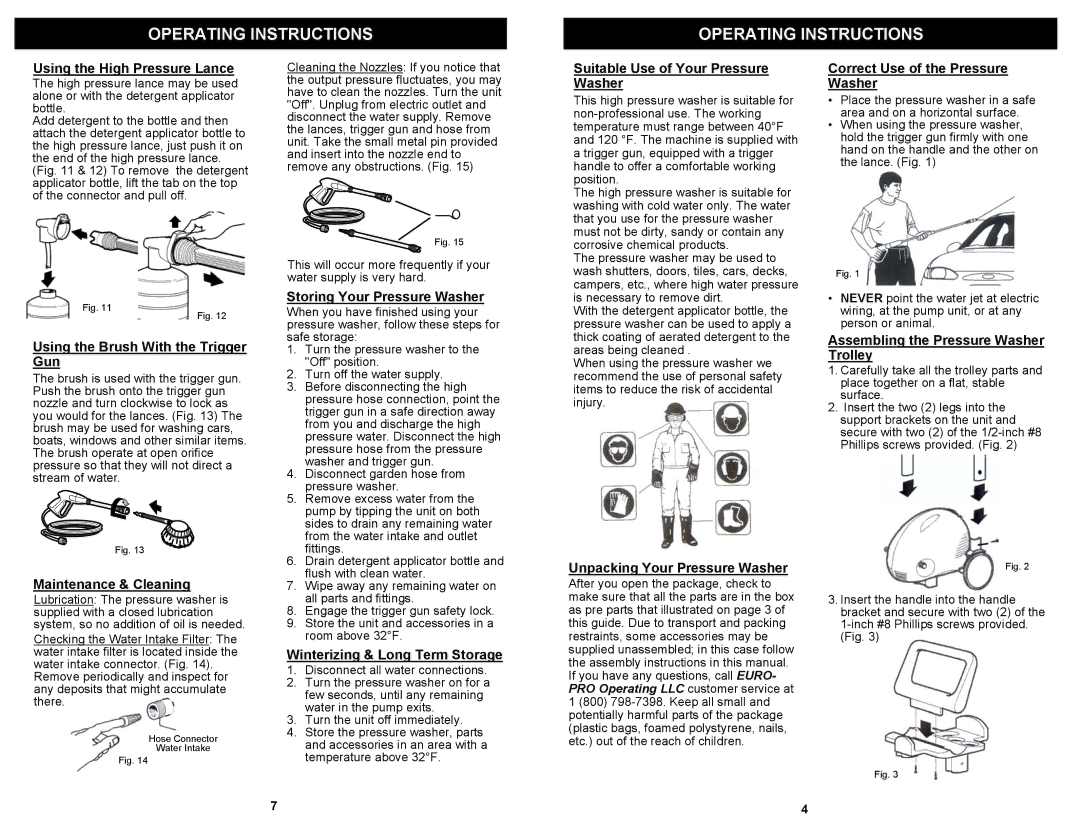 Euro-Pro VPW43 owner manual Using the High Pressure Lance, Using the Brush With the Trigger Gun, Maintenance & Cleaning 