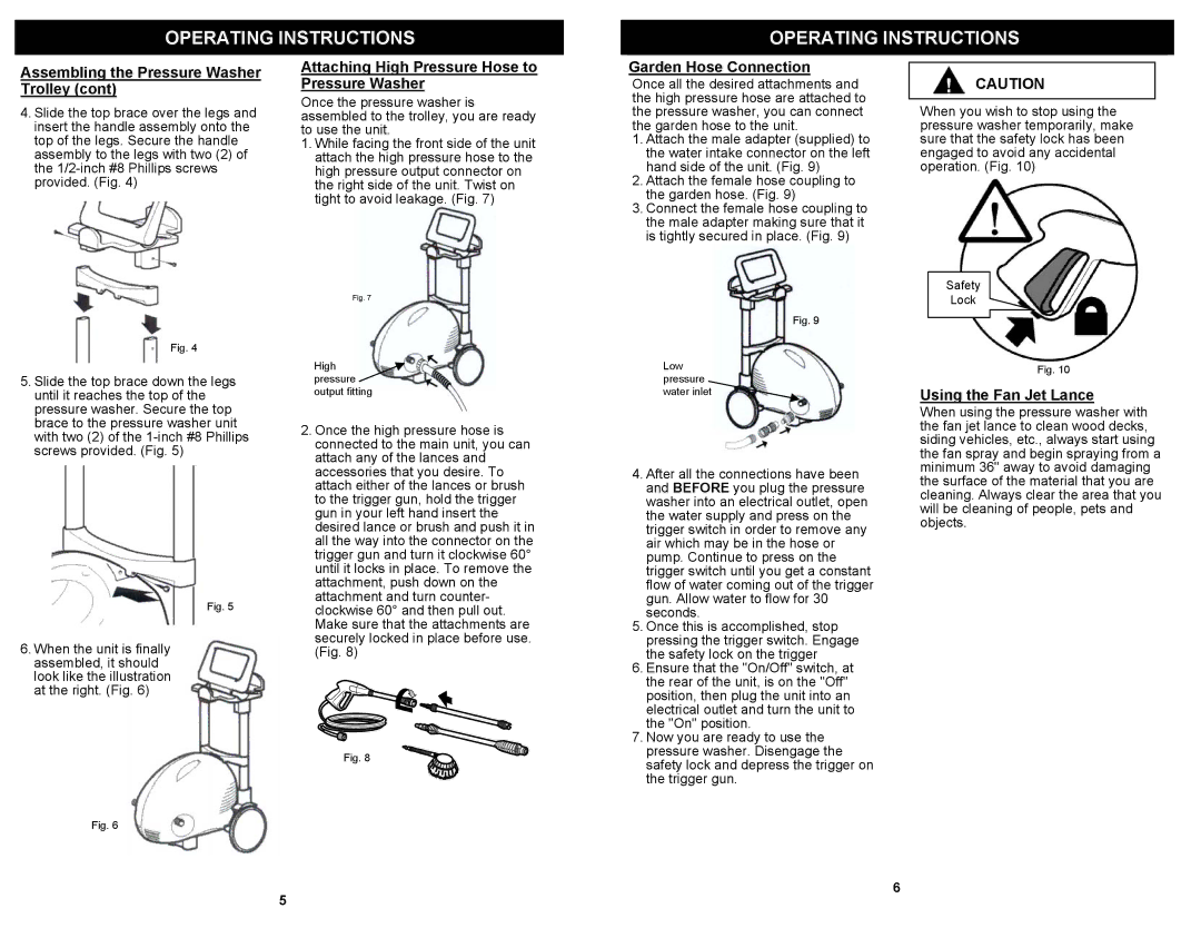 Euro-Pro VPW43 Operating Instructions Operating Instructionsructions, Attaching High Pressure Hose to Pressure Washer 