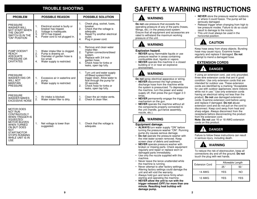 Euro-Pro VPW49HA owner manual Extension Cords 