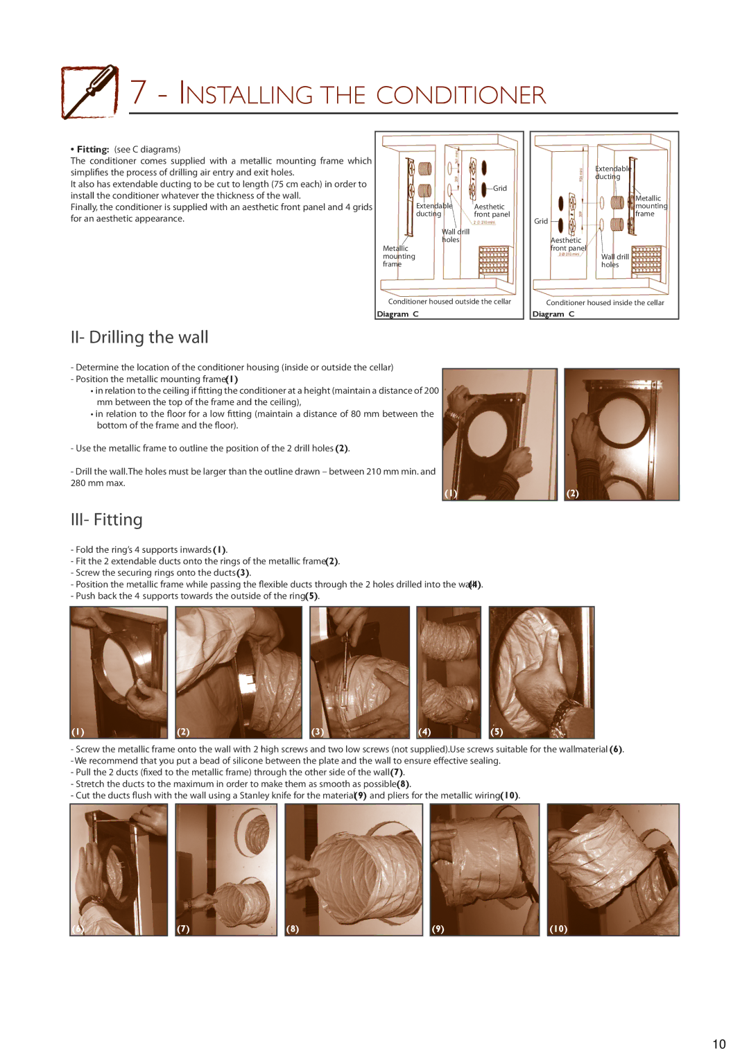 Eurocave 50, 25 installation instructions II- Drilling the wall, III- Fitting 