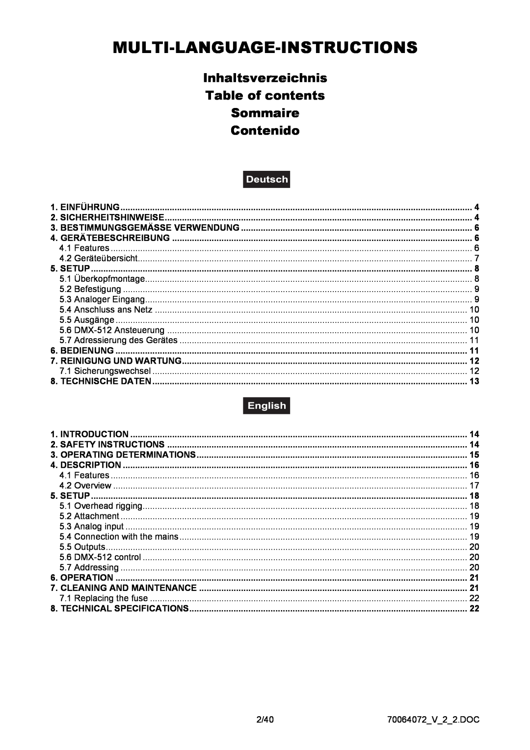 EuroLite Cases EDX-4 user manual Inhaltsverzeichnis Table of contents Sommaire Contenido, Multi-Language-Instructions 