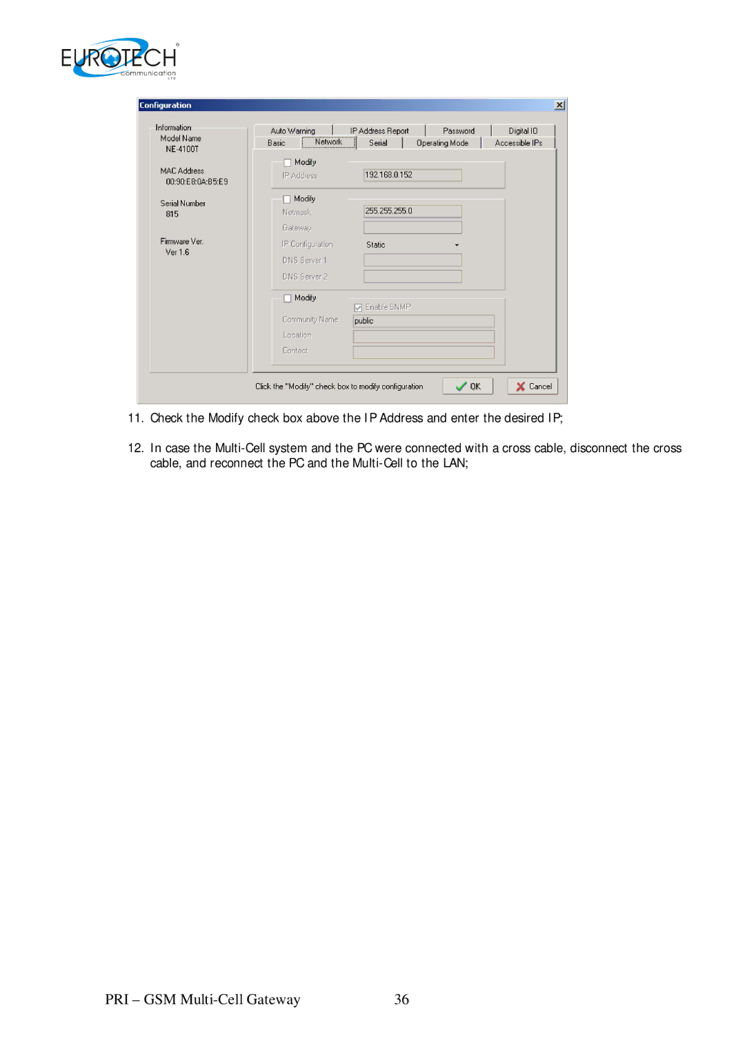 Eurotech Appliances 01.06 A, Multi-Cell PRI Gateway user manual PRI GSM Multi-Cell Gateway 