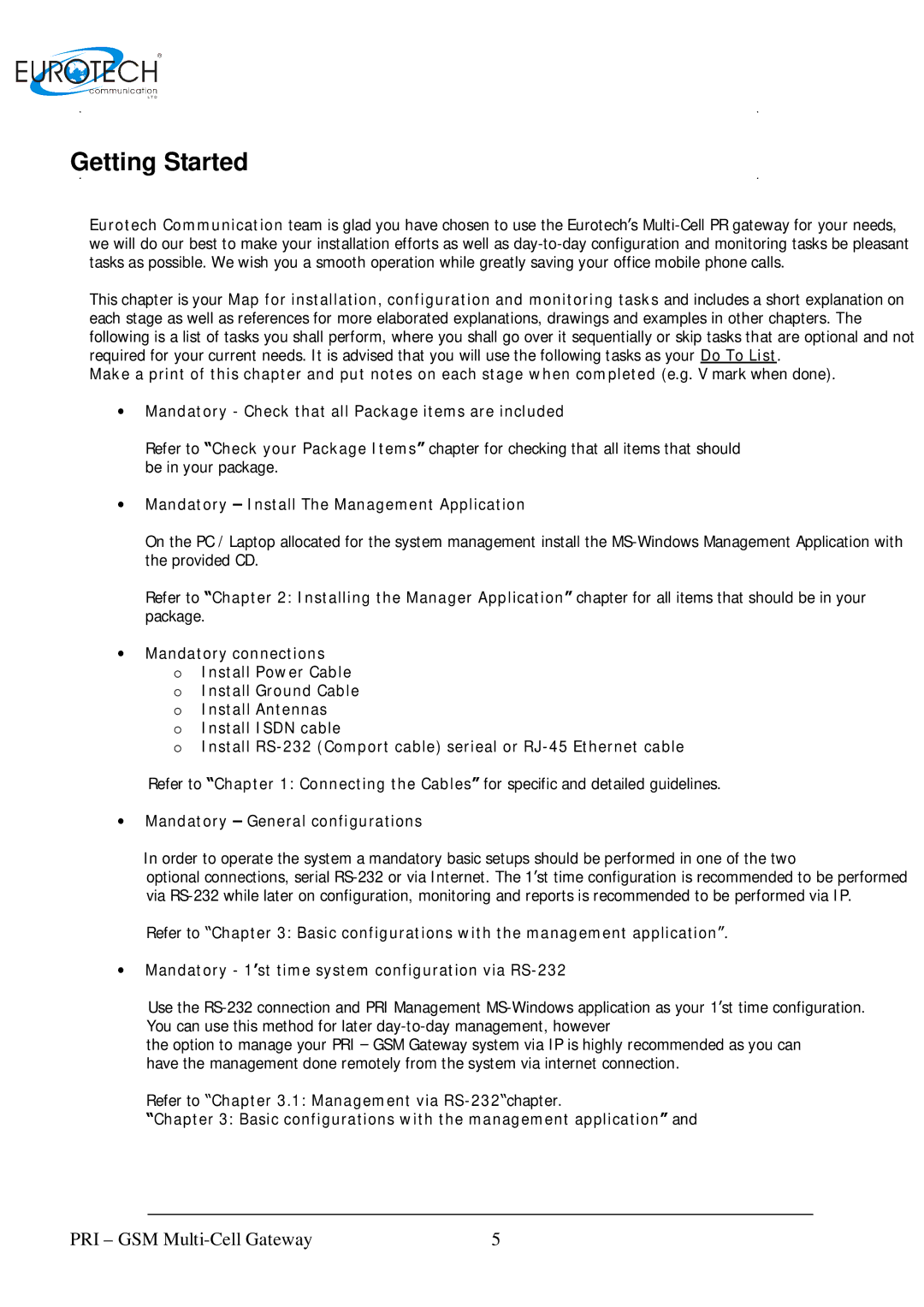 Eurotech Appliances Multi-Cell PRI Gateway, 01.06 A Getting Started, ∙ Mandatory ‒ Install The Management Application 