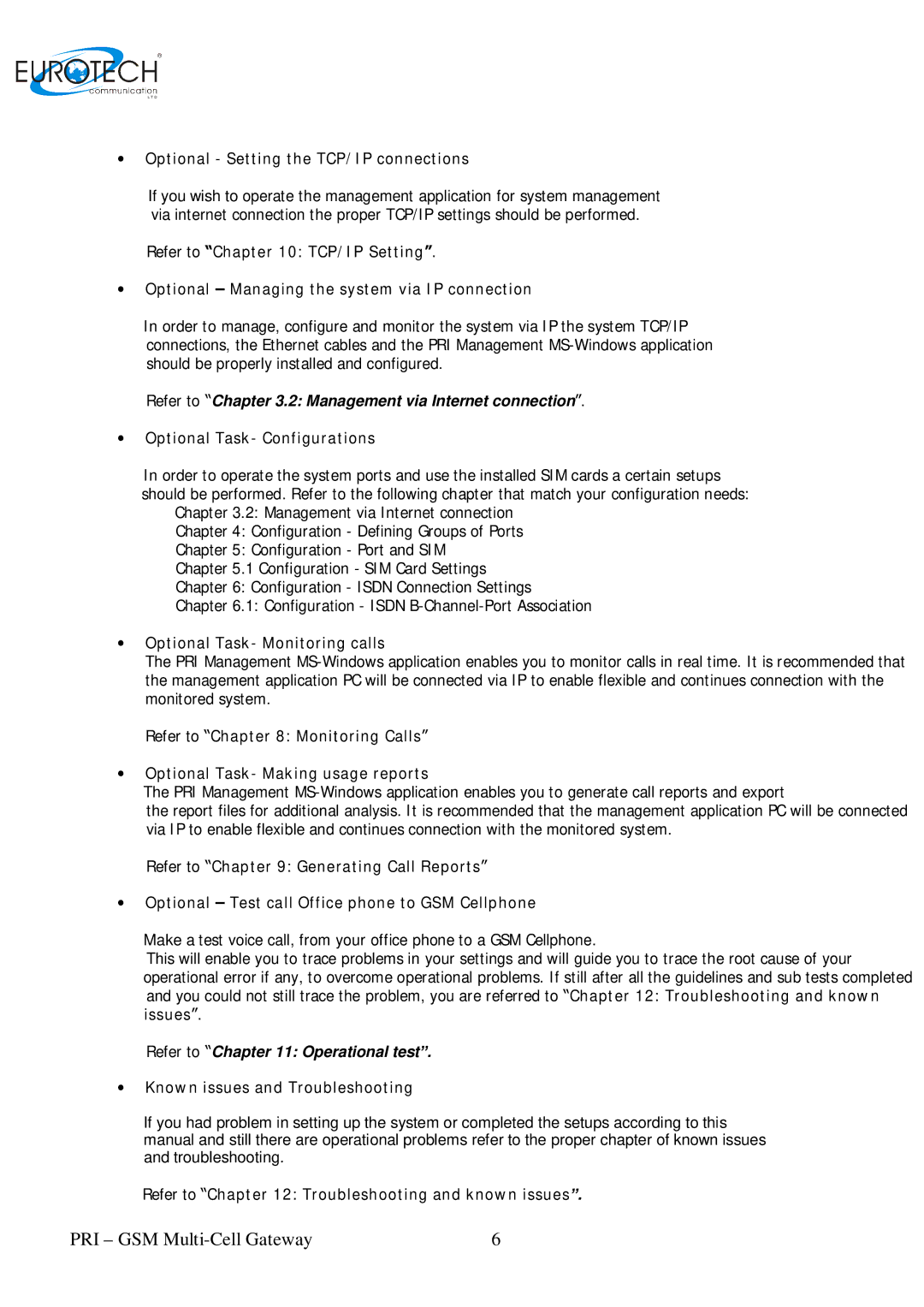 Eurotech Appliances 01.06 A user manual ∙ Optional Setting the TCP/IP connections, ∙ Optional Task- Configurations 