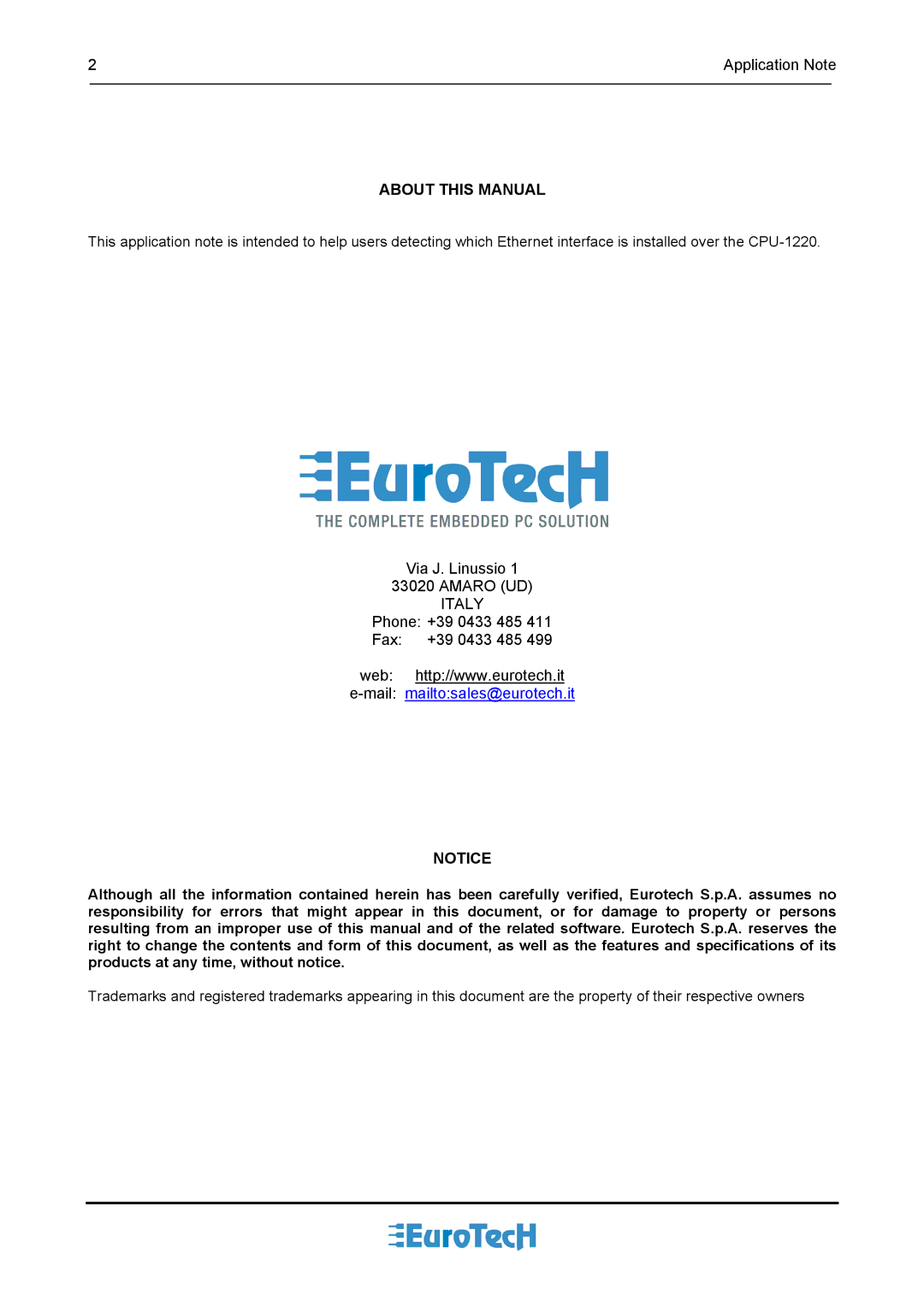 Eurotech Appliances An0038 manual About this Manual 