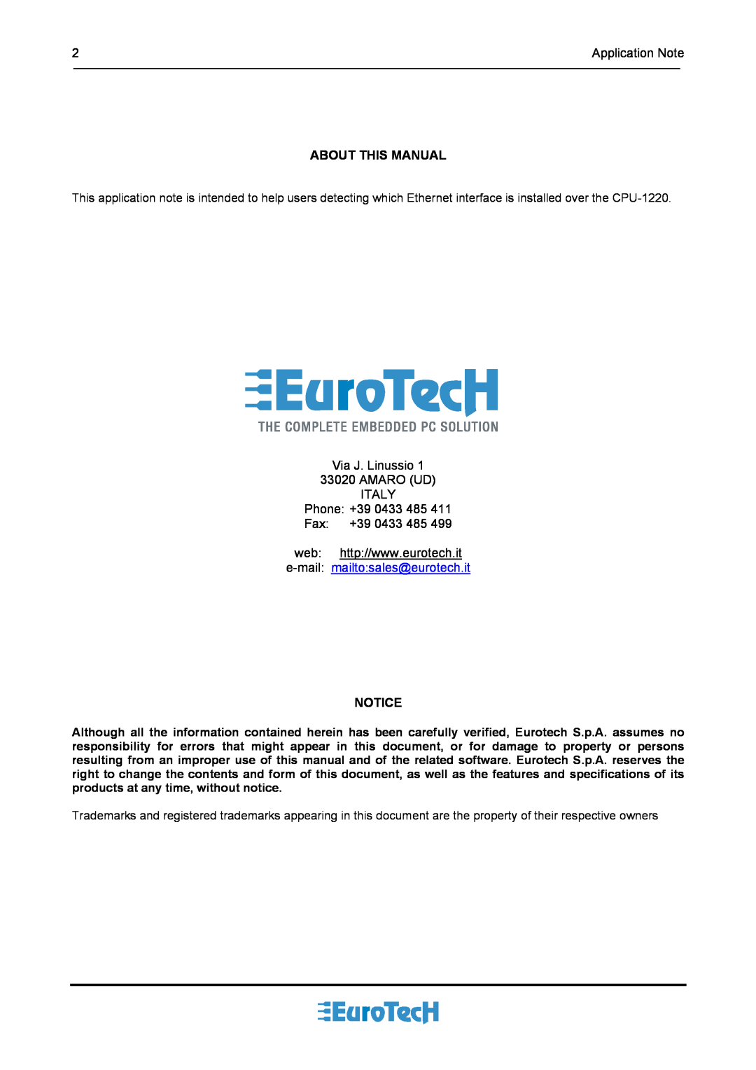 Eurotech Appliances An0038 manual About This Manual 
