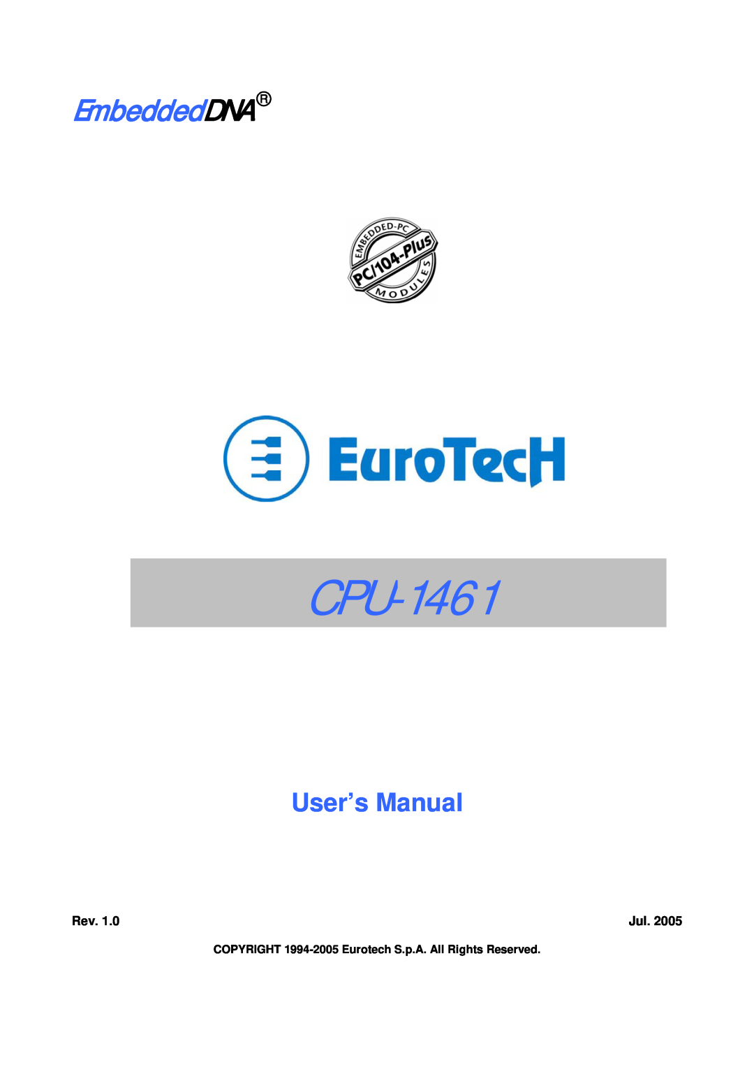 Eurotech Appliances CPU-1461 user manual EmbeddedDNA, User’s Manual 