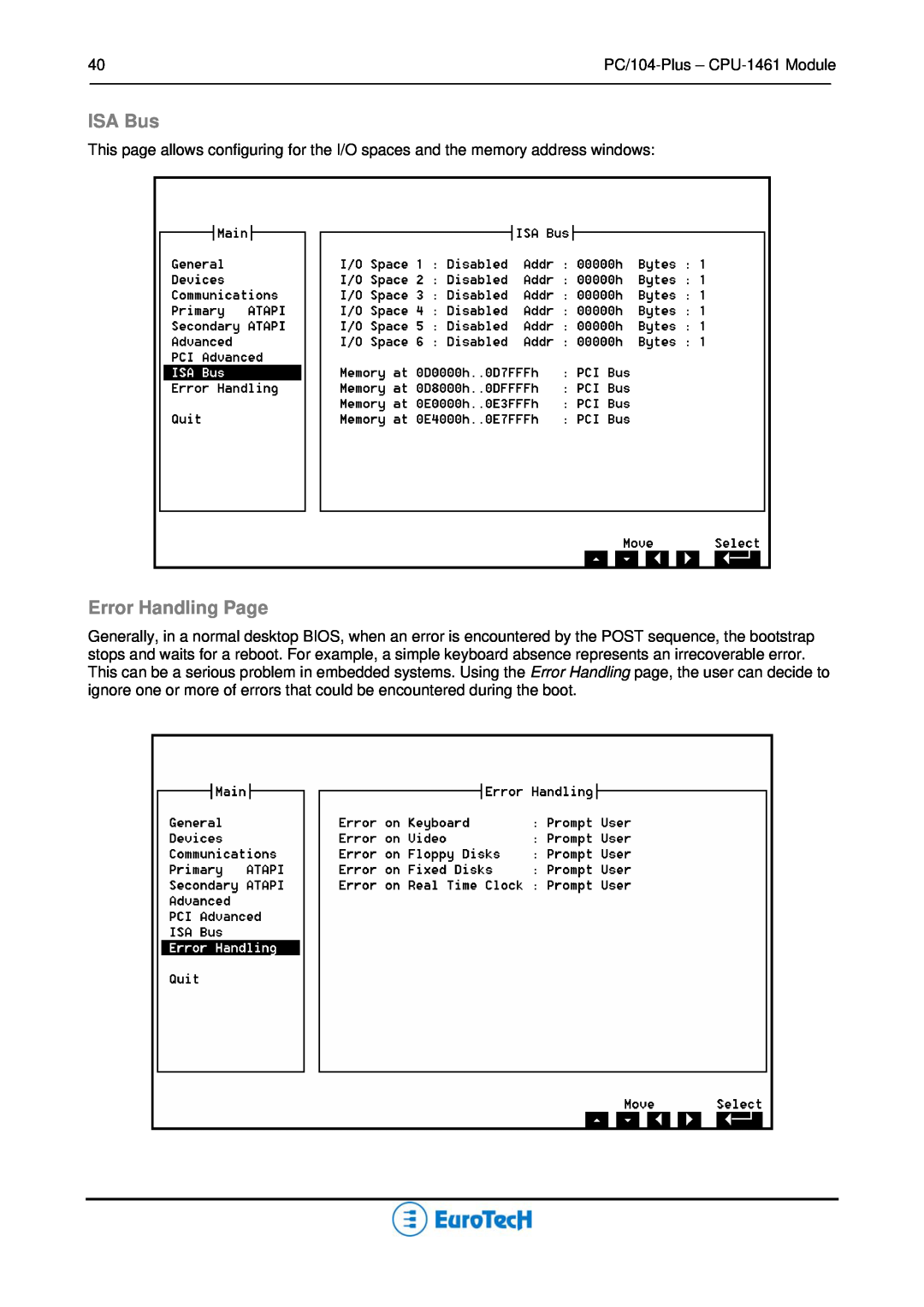 Eurotech Appliances CPU-1461 user manual ISA Bus, Error Handling Page 