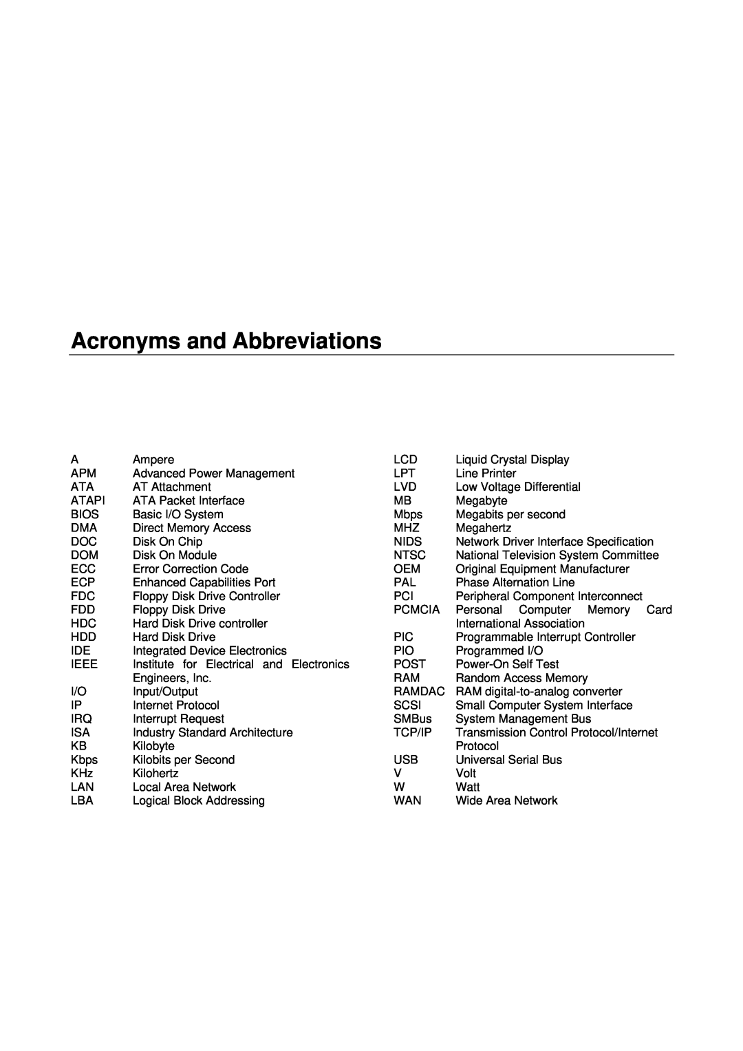 Eurotech Appliances CPU-1461 user manual Acronyms and Abbreviations 