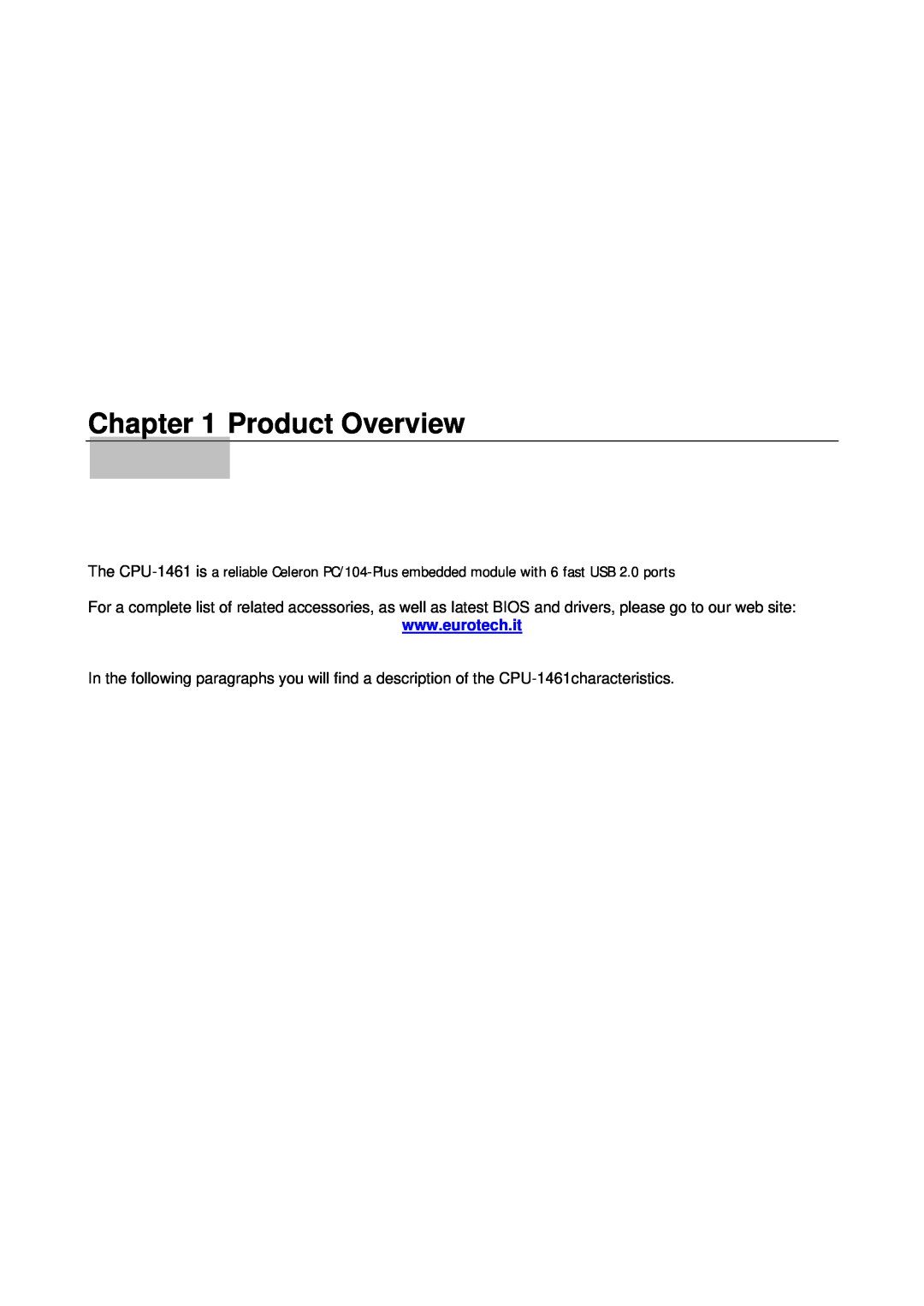 Eurotech Appliances CPU-1461 user manual Product Overview 