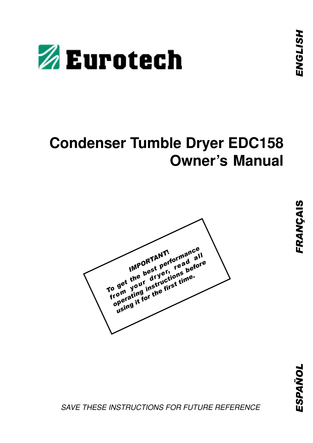 Eurotech Appliances EDC158 owner manual English 