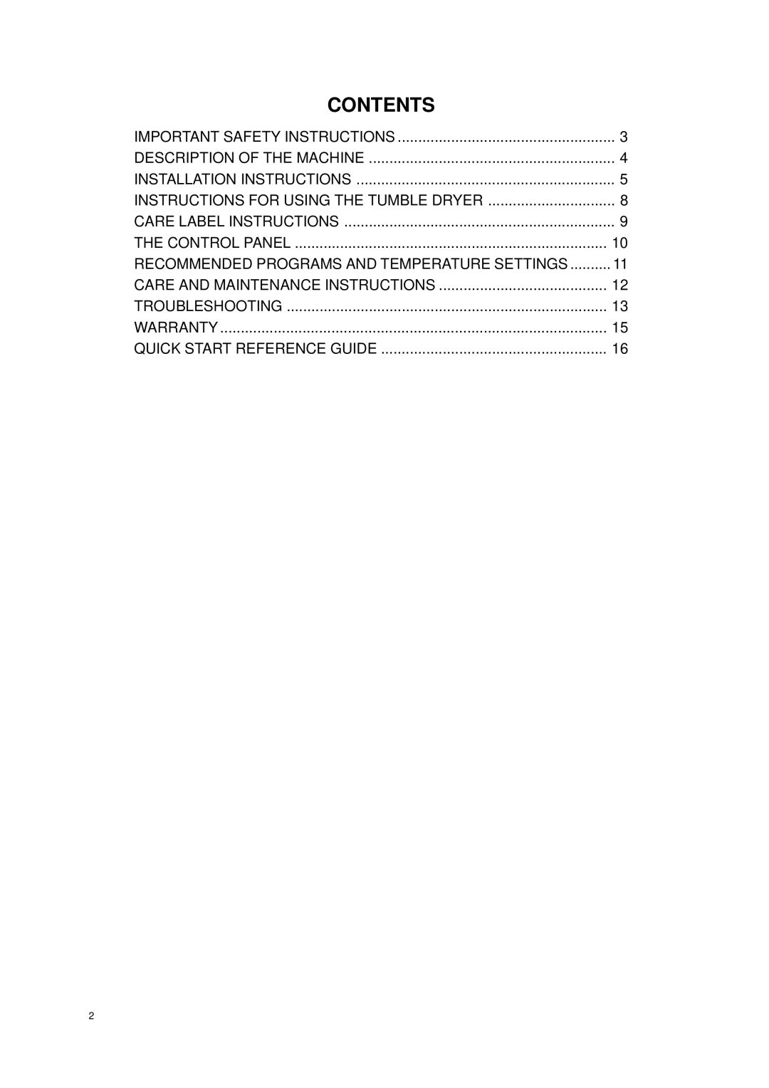 Eurotech Appliances EDV158 owner manual Contents 