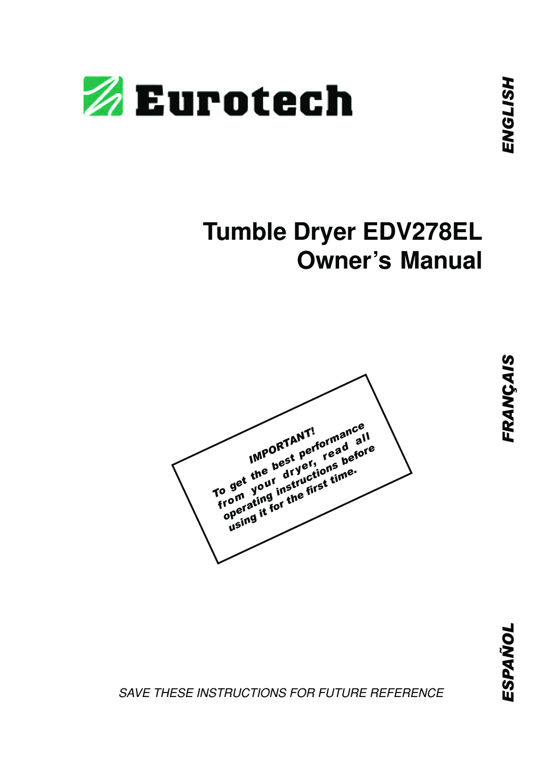 Eurotech Appliances EDV278EL owner manual English 