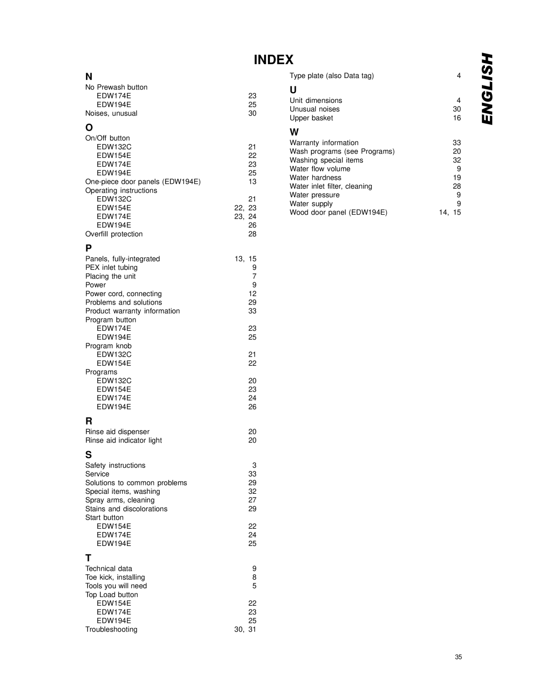 Eurotech Appliances EDW174E, EDW194E owner manual EDW132C EDW154E 