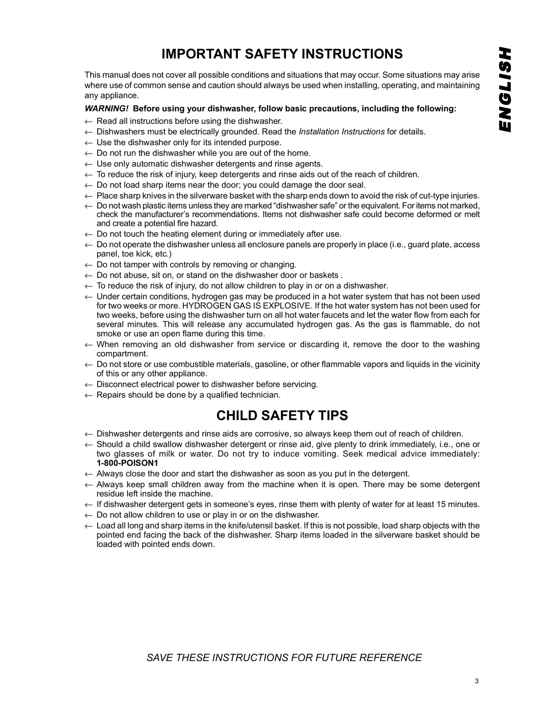 Eurotech Appliances EDW254E, EDW294E, EDW242C, EDW274E owner manual Important Safety Instructions, Child Safety Tips, POISON1 