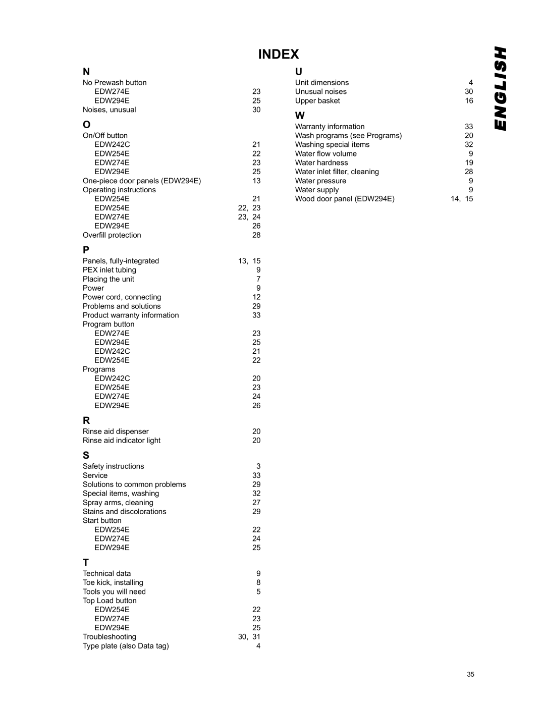 Eurotech Appliances EDW254E, EDW294E, EDW242C, EDW274E owner manual Ish 